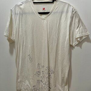 Custom Hanes Nano White V Neck Tee with Nude Figure Artwork Design - 100% Cotton